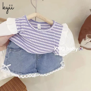 KYII Girl Summer children Korean Round-neck shirt Versatile short sleeve Top kyii0036