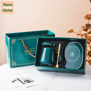 Letter Coffee Cup With Lid Set Milk Cup Ceramic Spoon Light Extravagant Elegant Constant Temperature Cup 55 Degrees