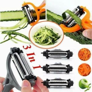 【LovingLife Store】3 In 1 Vegetable Fruit Peeler Grater Slicer Multi-functional Stainless Steel 360 Degree Rotary Potato Carrot Vegetable Cutter Kitchen Tools