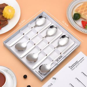 Bộ 6 Thìa (Muỗng) Tròn Inox 304 Cao Cấp Có Hộp - Hàng Đúng Chuẩn Inox 304 Dày