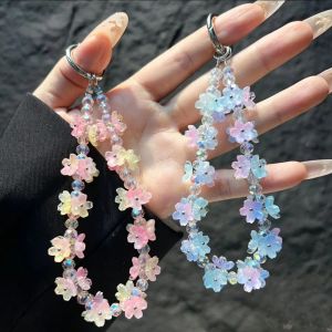 MAOMEI Hoa đính hạt Dây đeo điện thoại di động Chuyển màu pha lê Lấp lánh Dây đeo điện thoại cổ tay Quà tặng trang sức 3D Thời trang mùa hè