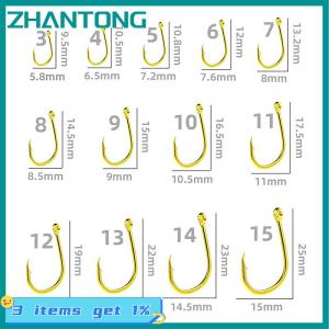 ZHANTONG 100pcs hộp màu vàng với vòng ống trả iseini móc thép gai thép carbon cao biển Móc Câu Cá