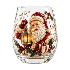 SIRENXI Ông già Noel Ly rượu Giáng sinh Tuần lộc 3D nổi Cốc thủy tinh Giáng sinh Quà Giáng Sinh Người tuyết Đồ thủy tinh nổi Trang trí bàn ăn ngày lễ