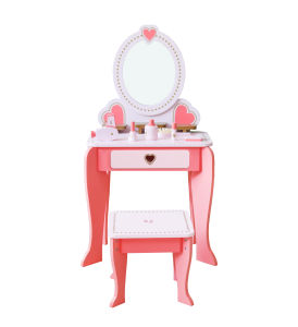Tutusbaby Kids Dressing Table Solid Wood Big Size Pretend Play Cute Makeup Vanity Dresser Girls Toys