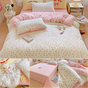 Dansunreve Ready Stock 4in1 Floral INS Style Bedsheet Set Canada cotton Flat Sheet + Quilt Cover + Pillowcase Bedding set Single/Double/Queen Bedding