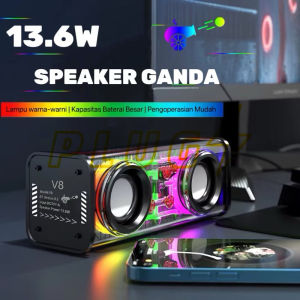 (SP) SPEAKER BLUETOOTH RGB LED TRANSPARAN V8 CYBERPUNK 13.6W TWS DOUBLE SUBWOOFER BASS