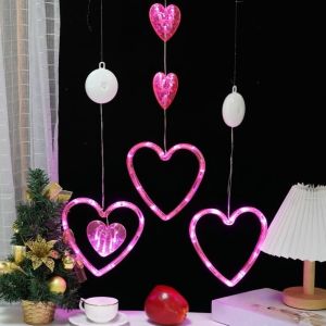 XYAX Waterproof Heart Curtain Fairy Light Beautiful Creative Valentine Day LED String Lights Party Decor Rose Color Suction Cup Atmosphere Light Proposal Ceremony