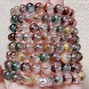 Đá Ưu Linh Ngũ Sắc/ Thạch Anh Rêu Ngũ Sắc/ Ghost Crystal/ 8-11mm/ Thạch anh thiên nhiên 100%/ Vòng đá phong thủy