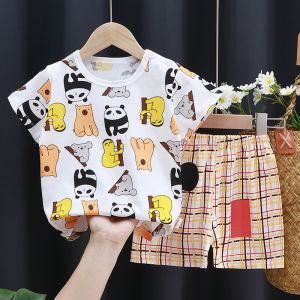 Setelan Baju Lengan Pendek Anak Laki-Laki Setelan Baju Santai Motif Lucu Bahan Katun Import 0-2Thn