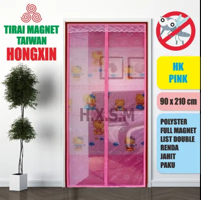 TIRAI PINTU MAGNET ANTI NYAMUK HELLO KITTY PINK 90X210CM