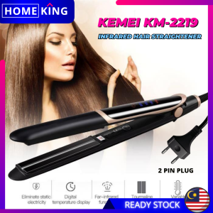 HOMEKING |  KEMEI KM-2219 2 in 1 Far-infrared Flat Iron Hair Straightener Curl Hair Iron Professional Tourmaline Ceramic Anion Hair Styling Tool Hair Straightener and Curler Porable Hair Curling Straightening