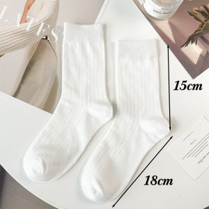X.Z.MOONLIGH Miu Style Solid Color Vertical Strip Slim Cotton Socks Mid-Calf Socks Pure Cotton Spring and Autumn Socks