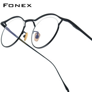 FONEX Gọng kính Titanium phụ nữ thiết kế thương hiệu bán-vành tròn kiểu retro cổ điển Kính mắt người đàn ông nửa-rim Nhật Bản chất lượng cao siêu nhẹ tùy chỉnh kính mắt cho mắt MF001