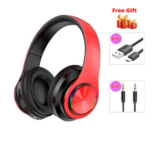 หูฟังไร้สายบลูทูธ หูฟังแบบครอบหู หูฟังแบบสปอร์ตพร้อมไมโครโฟน ไฟ LED สีสันสดใส รองรับการ์ด TF คุณภาพเสียงไฮไฟ การลดเสียงรบกวนแบบเบสพิเศษ แจ็คเสียง 3.5 มม. การชาร์จ USB