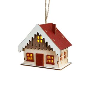 MAOMEI Cây giáng sinh  dây chuyền nhà tuyết giáng sinh Nai sừng tấm Trang trí Cabin gỗ phát sáng Sáng Tạo Treo Đèn Led nhà giáng sinh bằng gỗ Năm mới