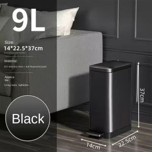 20L Square stainless metal bathroom trash bin with pedal soft close Toilet garbage bin space saver