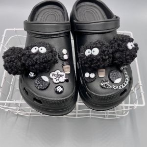 Black Woolen Crocs Charms Shoes Accessories Shoe Buckle DIY Cute Cartoon Clogs Decoration for Crocs