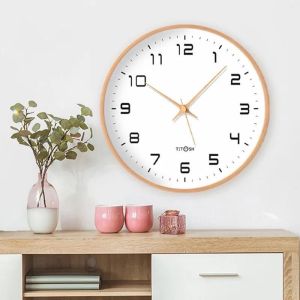 Wooden Wall Clock Minimalist Silent Movement Thick Wood Frame AA Battery Dust Proof Simple Wall Mounted Time Home