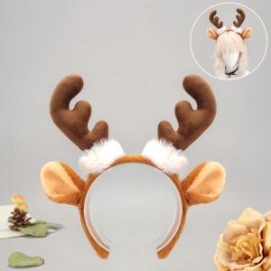 DECALE Plush Antler Headband Soft Fabric Cute Deer Ear Hairpiece Multi-functional Comfortable To Wear Reindeer Hair Hoop Christmas Party