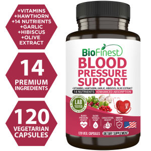 Biofinest Blood Pressure Support - 14 Nutrients Vitamin B C Niacin Hawthorn Berry Garlic Hibiscus Olive Buchu Juniper Berry Uva Ursi Green Tea - Healthy Heart Brain Immune Blood Vessels Flow Blood Pressure Cholesterol - Made in USA (120 Veg. Capsules)