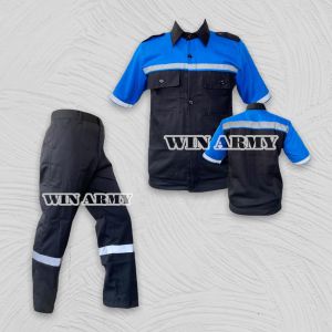 Kemeja Safety Lengan Pendek Kombinasi / Wearpack / Katelpak Safety Skotlet / Atasan Kemeja Kerja / Atasan Katelpak Pendek