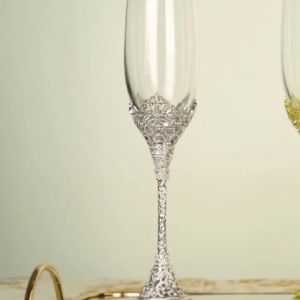 Luxury Crystal Rimmed Champagne Glass Drink Goblet Cup Wedding Toasting Flute Glasses Set Rhinestone Drinkware Glasses Gift