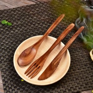 SWALLOWED Kitchen Home Acacia Wooden Portable Dinnerware Tableware  Fork Spoon Cutlery Utensils Set