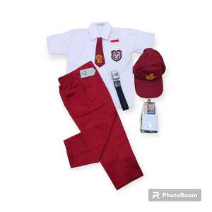 SERAGAM SEKOLAH SD SETELAN MERAH PUTIH PENDEK PAJANG KAKI-LAKI KELAS 1-6 SD