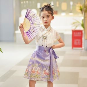 332NW Horse Faces of The Girls Dress Hanfu Children Suit System of Antique Ming Ancien Girls Mamian Skirt Hanfu Style Childrens Set Ancient Style Ming Dynasty Costume 2025 Traditional Chinese Style Half Skirt 7.14