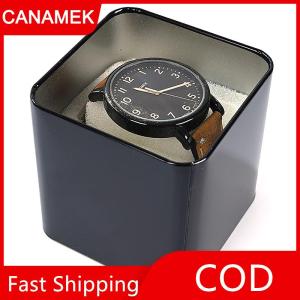 【CANAMEK】 8Cm Vuông Màu Đen Đồng Hồ Tổ Chức Hộp Hiển Thị Chủ Tinplate Có Thể Kim Loại Kín Đồ Trang Sức Hộp Quà Tặng Hiển Thị Trường Hợp Với Đệm