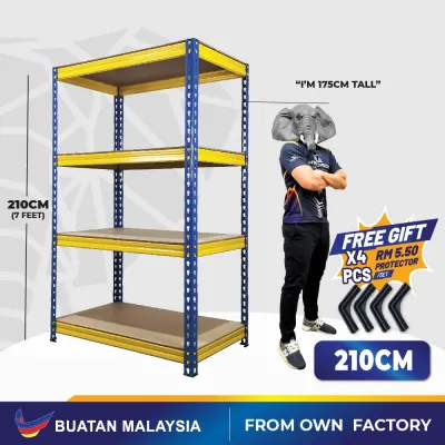 🐘 HYPERACK™️ Livin Rack Adjustable 4 Tier Metal Boltless Rack Rak Besi Bertingkat Rak Dapur Rack Shelf Rack Kitchen Rack Rak Besi Bertingkat Rak Buku Rak Serbaguna Warehouse Storage Rak Store Office Rack 架子置物架 (Blue and Yellow 4 Levels)