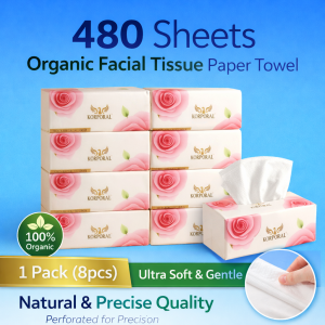 480 Sheets x 8 Packs Tissue Soft Strong Multipurpose Facial Tissue Everyday Tissue Bundle