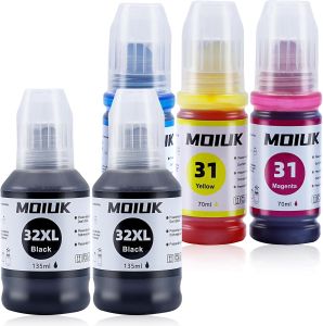 High Capacity Compatible with HP 31 32XL Ink Refill Bottles Set for HP Smart Tank 7301 7602 5000 6001 5101 5102 Plus 651 551 455 457 450 All-in-One Ink-Tank (5 Bottles: 2BCMY)