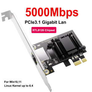 5G/2.5G PCI-E To RJ45 Network Card RTL8126/8125B Chip Gigabit Ethernet PCI Express Network Card 10/100/2500/5000Mbps 1Gbps/5Gbps