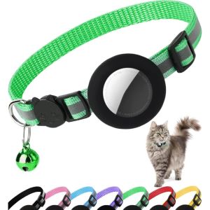 Airtag Cat Collar Breakaway with BellReflective Kitten Collar with Airtag Cat Collar HolderAdjustable 7-12InSafety Buckle for Girl Boy CatsPet SuppliesAccessoriesGifts