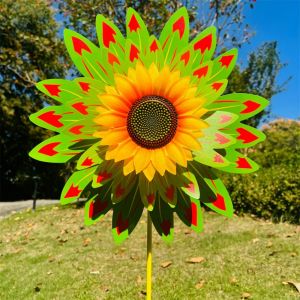 ADREE PVC Sunflower Windmill Diameter 36+25cm Multistyles Rotating Sunflower  Stake Standing Lawn Flower Pinwheel Outdoor Party Picnic Decor