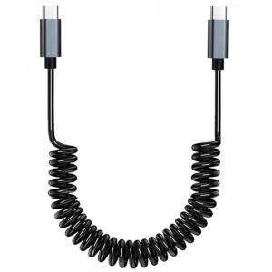 Spring Coiled USB C Data Cable Charging Cord Support 60W Quick Charging Stretchable Length for Phone 15 Series Black