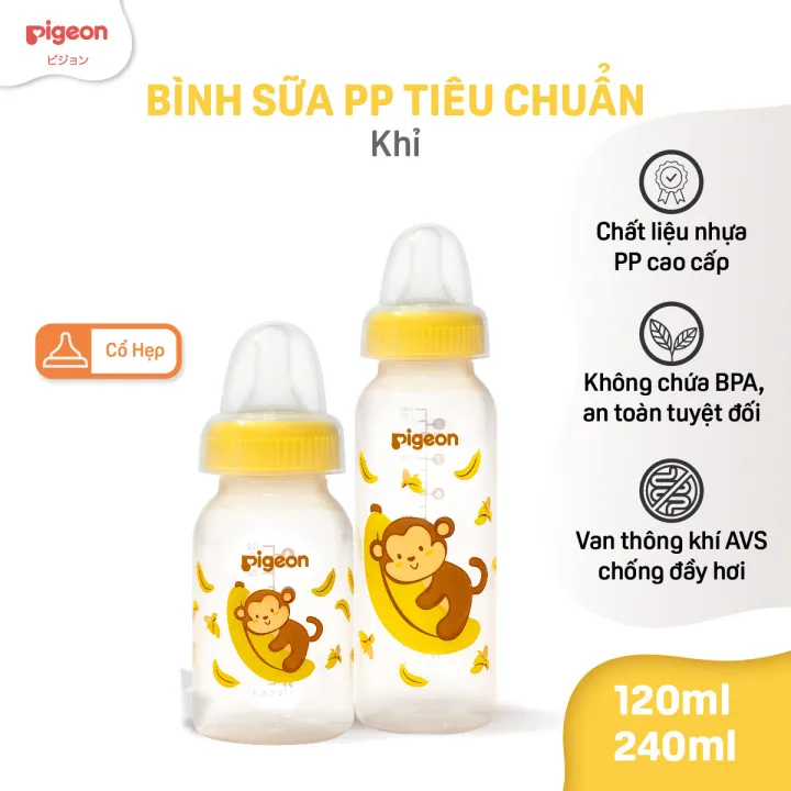 Bình sữa Pigeon cổ hẹp cho bé sơ sinh 120ml/240ml núm ti siêu mềm và đàn hồi chính hãng