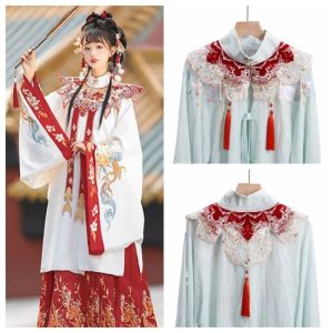 XINSU38 Detachable Hanfu Collar Chinese Style Embroidered Hanfu Shoulder Collar Ancient Tassels Cheongsam Shawl for Women/Girls