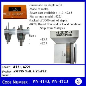 PN-413J PN-416J PN-419J PN-422J ASP PIN NAIL & STAPLE Packed of 5000-unit of staple.