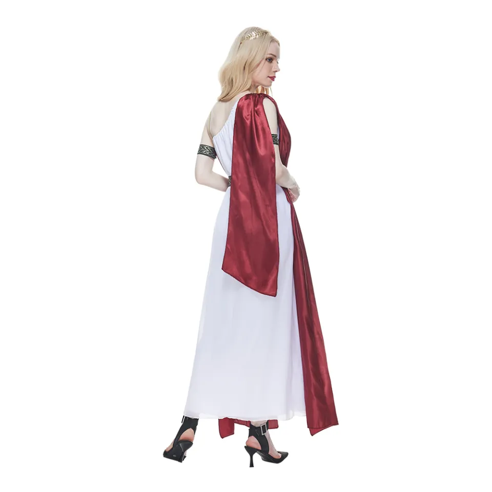 Women's Adult Greek Goddess Halloween Costume Toga Dress Ancient Roman Robe  with Headdress