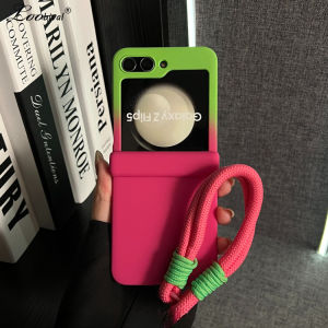 Gradient Double Color Hand Wrist Strap Case for Samsung Galaxy Z Flip 7 6 5 4 3 flip7 Matte Lanyard Color Collision Hard Cover