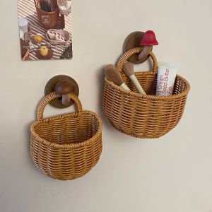 ตะกร้าเก็บหวายแบบพกพาสไตล์เรโทร