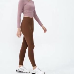 Women Tops Long Sleeves Twist-Back Padded Open Back Running Yoga GYM Athletic T Shirt