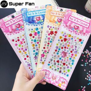 พลอยเทียมสามมิติสำหรับเด็กผู้หญิงสติกเกอร์คริสตัลอะคริลิกสติกเกอร์เพชรสติกเกอร์ลายอัญมณี3มิติแบบทำมือ