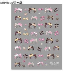 WP💓💛💖 Cute 5D Hello Kitty Print Hat Nail Art Sticker Cat Head Nail Decals Cartoon Kitty Nail Art Decoration Accessories