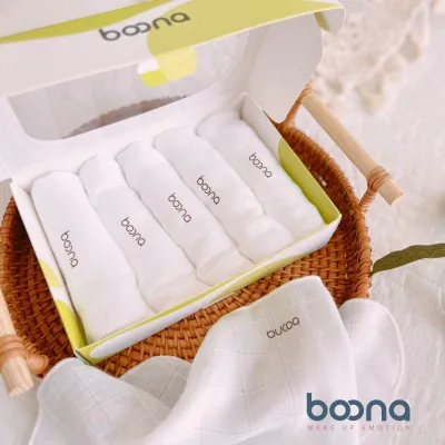 Mẫu Mới ) Hộp 5 Khăn Sữa Boona Sợi Tre 2 Lớp Bản Màu Trơn Mềm Mịn - An Toàn Cho Làn Da Của Bé