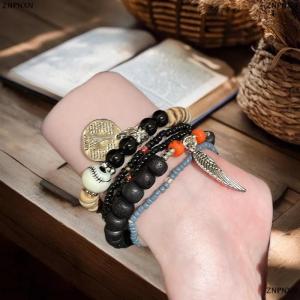 [COD] ZNPNXN 5pcs Bohemian Multi-Layer Rice Bead Bracelet Wings Pendant Elastic Rope Bracelet Ethnic Style Jewelry