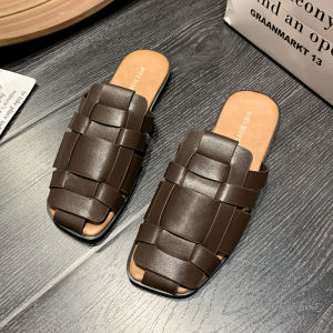 [Free Shipping] Woven Retro Closed-Toe Mules For Women Summer Outdoor Wear Ins Trend 2025 New Casual Versatile Flat Sandals