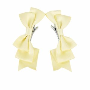 ZEIIE 2Pcs Solid Color Bow Hair Clips JK Fabric Cosplay Hairpin Lolita Duckbill Clips Women